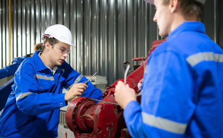 Both of engineers working together in a robotic arm factory, Robotic arm industry and engineering...