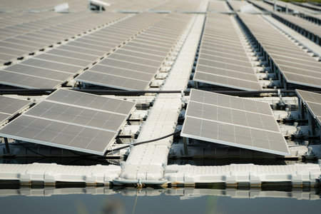 Floating solar panels in Thailand, Provide clean natural energy from sunshine.の写真素材