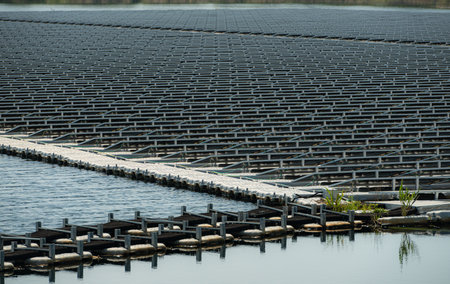 Floating solar panels in Thailand, Provide clean natural energy from sunshine.の写真素材