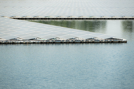 Floating solar panels in Thailand, Provide clean natural energy from sunshine.の写真素材