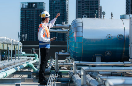 Engineers inspect the completed air conditioning and water systems to continue verifying their...