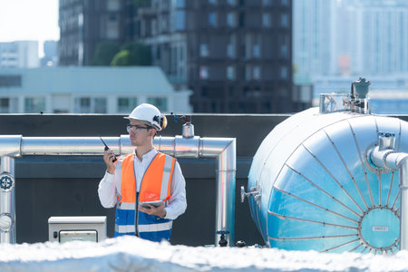 Engineers inspect the completed air conditioning and water systems to continue verifying their...