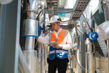 Engineers and technicians Inspect the completed air conditioning and water systems to continue...