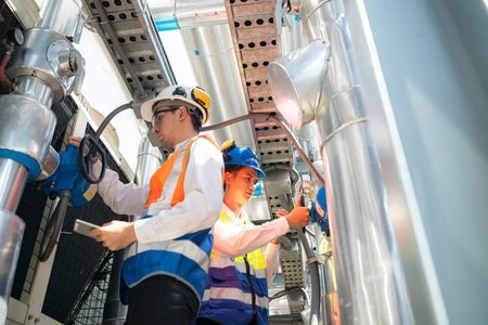 Engineers and technicians Inspect the completed air conditioning and water systems to continue...