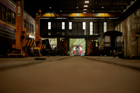 Train carriages with maintenance at the train repair station
