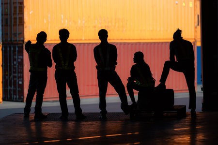 Group of warehouse employee rest comfortably during work, Silhouette concept.