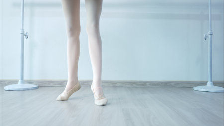 The rhythm of the legs and feet of ballet student practices ballet dancingの写真素材