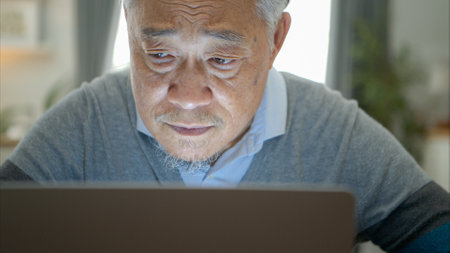 Senior businessman working from home with emotion and posturesの写真素材