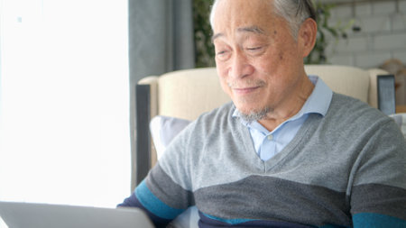 Senior businessman working from home with emotion and posturesの写真素材