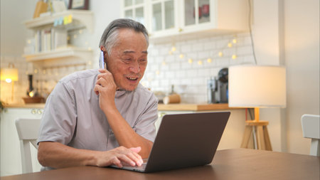 Senior businessman working from home with emotion and postures