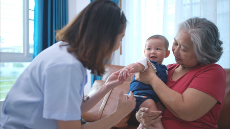 A little child and his family visit the doctor for a routine health checkup