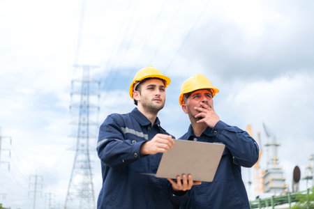 Both of Petroleum engineer is on a mission to inspect oil distillation at a huge oil refineryの写真素材