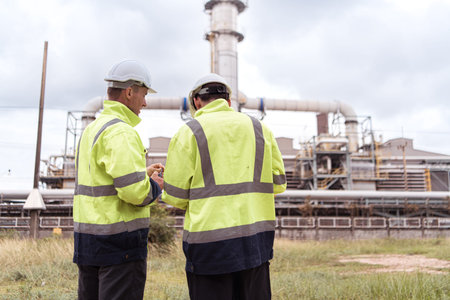 Both of Petroleum engineer is on a mission to inspect oil distillation at a huge oil refinery