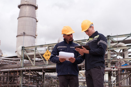 Both of Petroleum engineer is on a mission to inspect oil distillation at a huge oil refinery