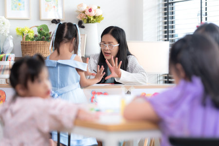 Portrait of special students doing learning activities in a special classroomの写真素材