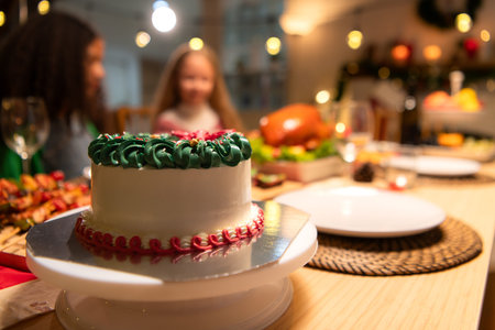 Teenage girls are all having dinner together at home on Christmas night