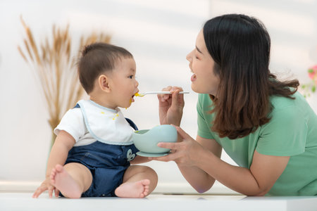 Mom and baby's breakfast time