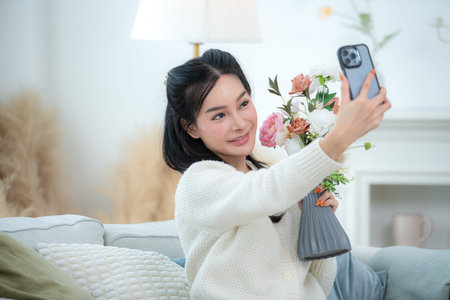 Asian young women with conducting their weekly holiday routinesの写真素材