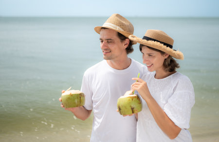 Couple relaxing on the beachの写真素材