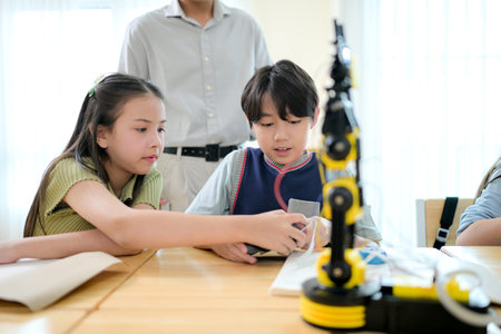 STEM Class, Teacher and students in basic engineering classroomの写真素材