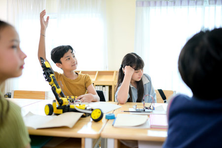 STEM Class, Teacher and students in basic engineering classroomの写真素材