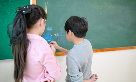 Art lesson, Teacher and students in the basic art classroom