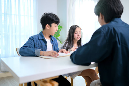 Small class, Teacher and pupils in the home classroom, reviewing lessons and offering homework...