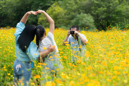 Family vacation day with outdoor activities in the parkの写真素材