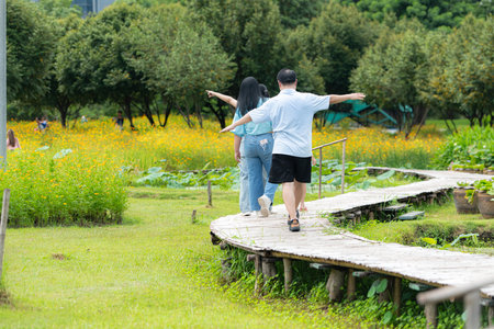 Family vacation day with outdoor activities in the parkの写真素材