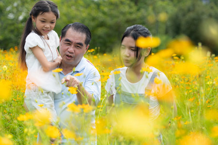 Family vacation day with outdoor activities in the parkの写真素材