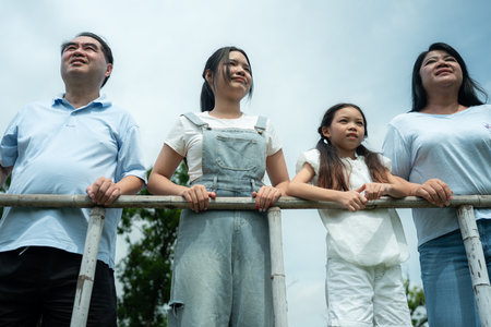 Family vacation day with outdoor activities in the parkの写真素材