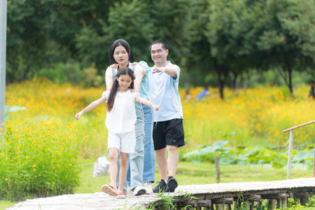 Family vacation day with outdoor activities in the parkの写真素材