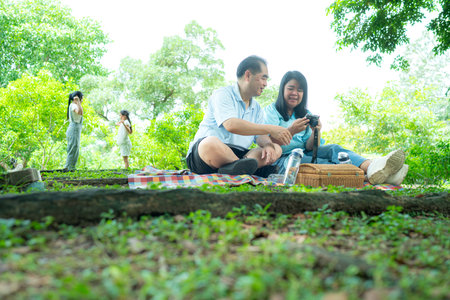 Family vacation day with outdoor activities in the parkの写真素材