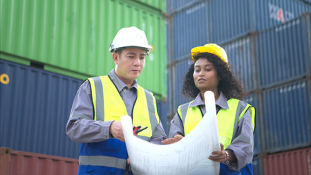 Engineers and technicians inspect the standards of containers that are made and repaired at the...