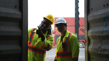 Engineers and technicians inspect the inside of containers and order repairs at the container...
