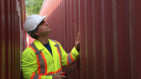 Engineers inspect the standards of containers that are made and repaired at the container...