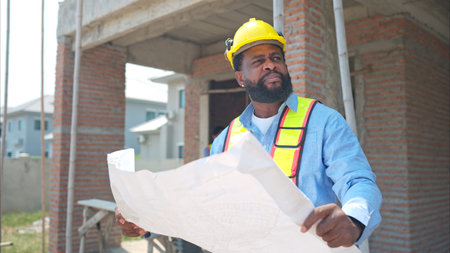 Portrait of engineers work together to assess the residential home construction site's progress