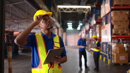 Portrait of warehouse workers are reviewing the list of items based on the documentation