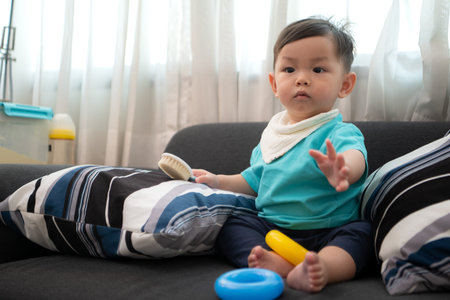 Little boy with a relaxing day at home with family