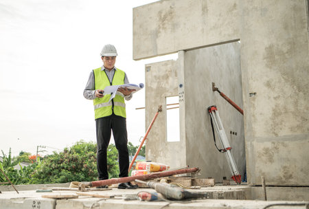 Engineers construction projects inspect and supervise the construction of building walls and...