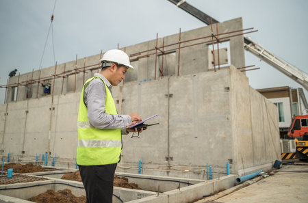 Engineers construction projects inspect and supervise the construction of building walls and...