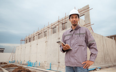 Portrait of engineers in construction siteの写真素材
