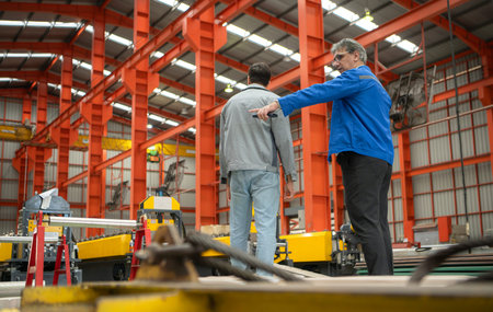Group of Industrial worker inspecting inside a large metal tube in a factory wearing safety helmet