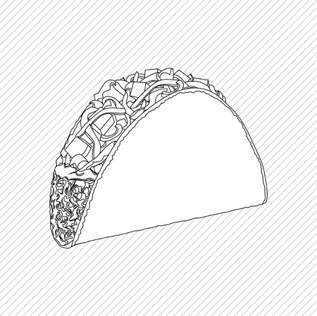 Linear mexican Taco vector illustration on white backgroundのイラスト素材