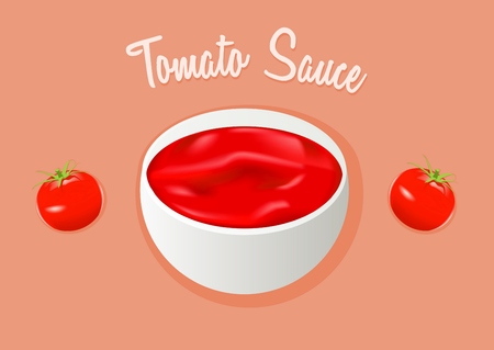 vector illustration of tomato sauce or paste. Ketchup and two tomatosのイラスト素材