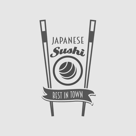 japanese sushi logo or label concept with two chopsticks and rollのイラスト素材