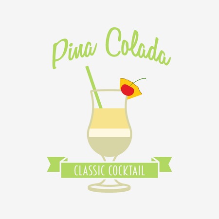 Cocktail  , badge or label design template with Pina colada in flat design style. Can be used for design menu, flyers, postersのイラスト素材