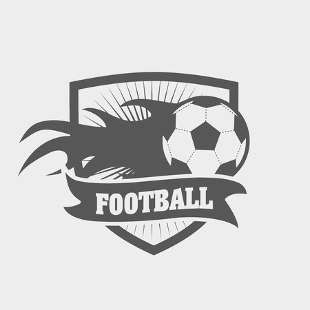 soccer or football , label or badge concept with shield and ball on fireのイラスト素材