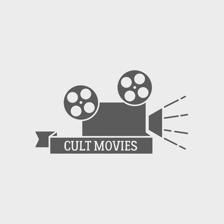 Movie theater vector  , badge or label design template with film camera and cult movies title.のイラスト素材