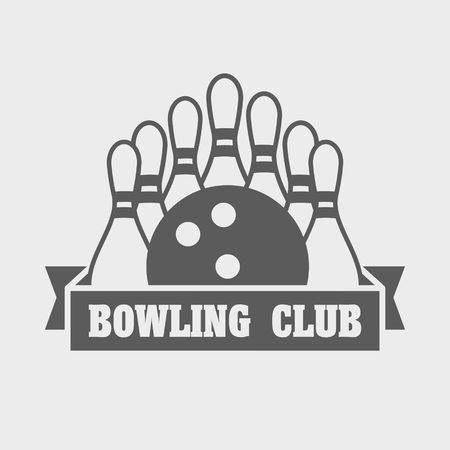 Bowling club logo, label, badge or symbol design template with ball and pinsのイラスト素材